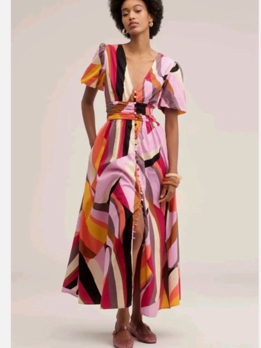 Anthropologie The Katerina Button-Front Dress Maxi Size  NWT Lilac M/L petite